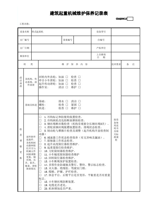 建筑起重机械维护保养记录表模板(图3)