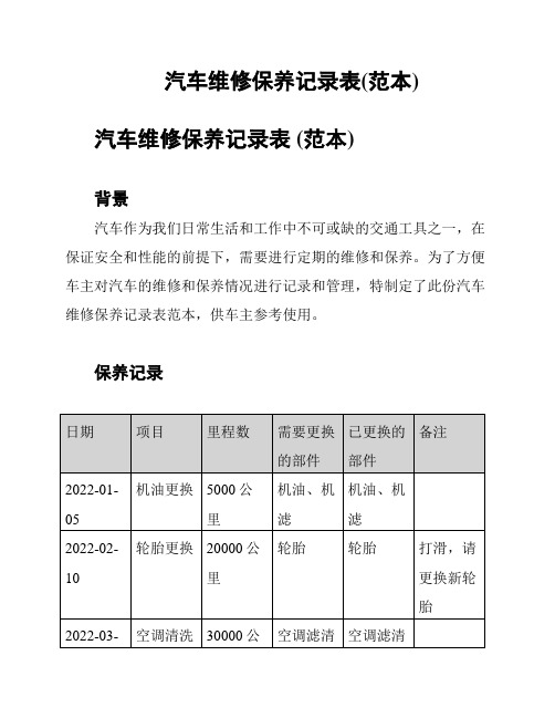 车辆保养修理记录表表格模板格式(图2)