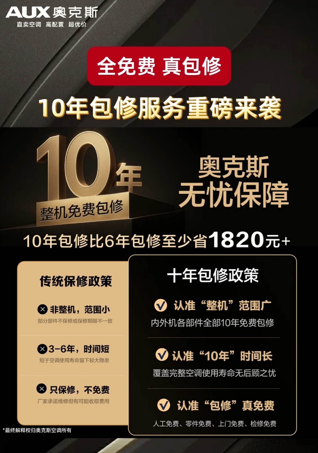 奥克斯推出“10年整机免费包修”推动空调服务标准升级