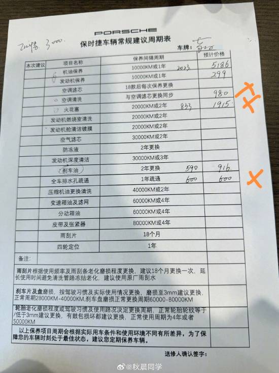 20T保时捷开8000公里保养收费近万元博主韩路：胡闹！(图2)