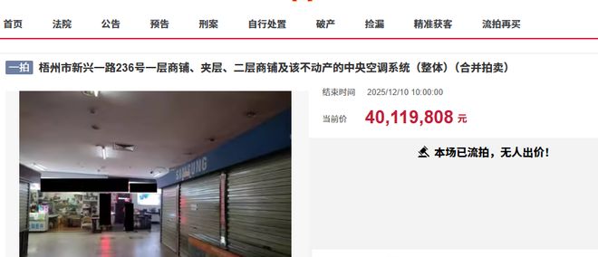 梧州老牌电脑城一二楼商铺降价拍卖被5人合伙底价3209万竞得(图1)